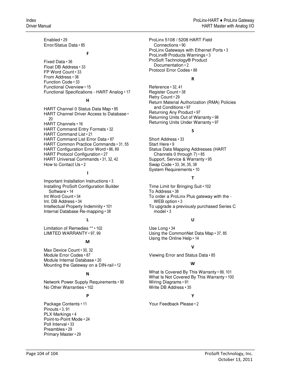 ProSoft Technology 5228-DFNT-HART User Manual | Page 104 / 104