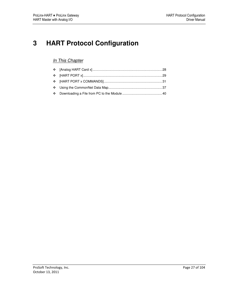 3hart protocol configuration | ProSoft Technology 5228-DFNT-HART User Manual | Page 27 / 104