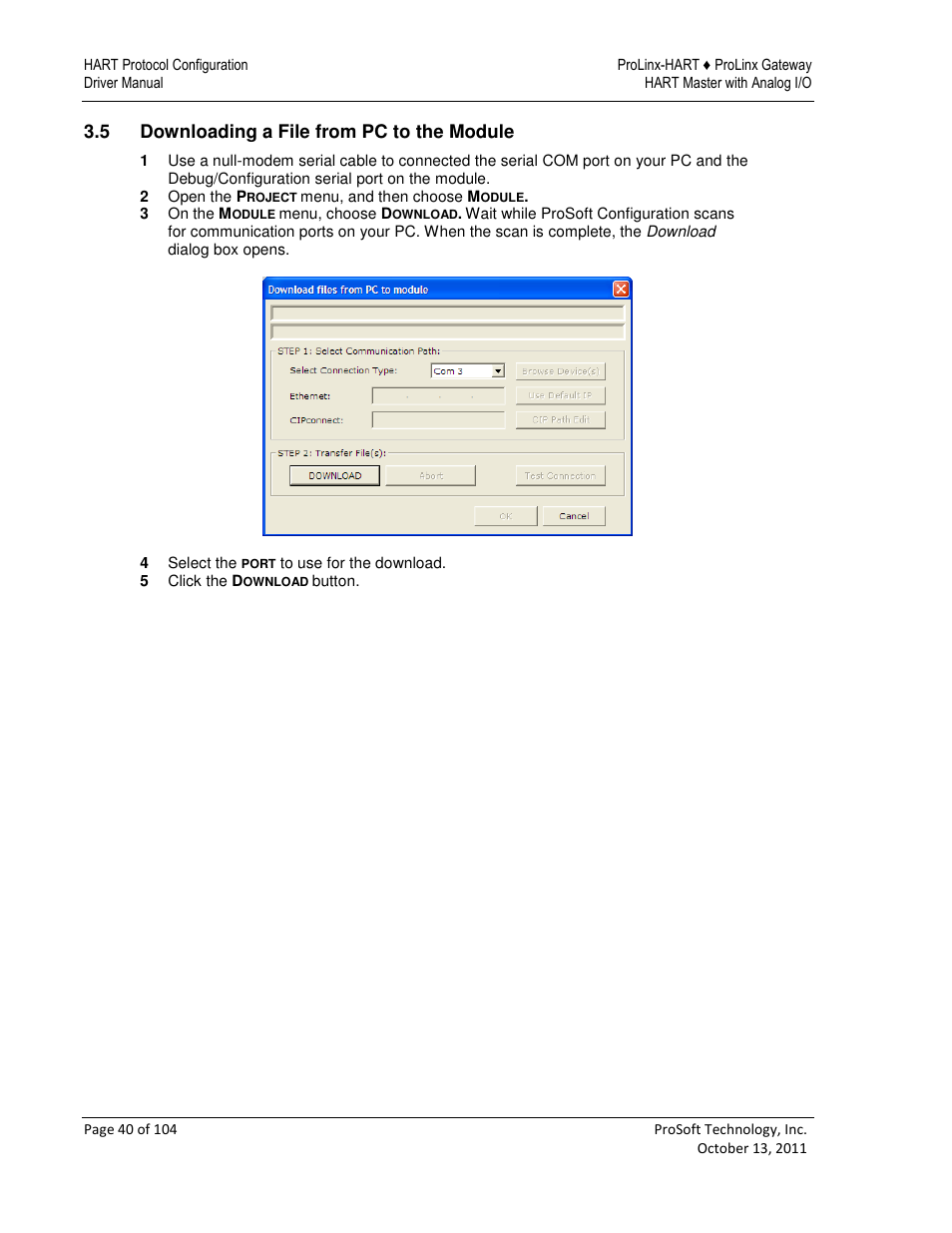 5 downloading a file from pc to the module | ProSoft Technology 5228-DFNT-HART User Manual | Page 40 / 104