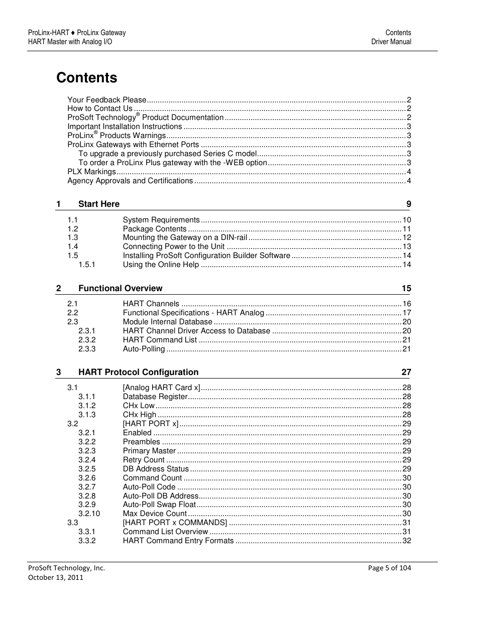 ProSoft Technology 5228-DFNT-HART User Manual | Page 5 / 104