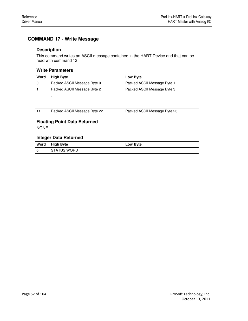 ProSoft Technology 5228-DFNT-HART User Manual | Page 52 / 104