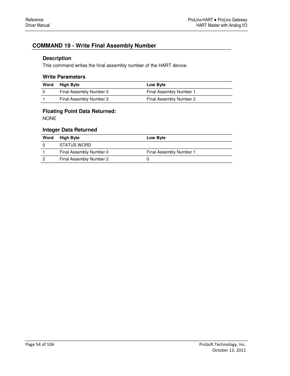 ProSoft Technology 5228-DFNT-HART User Manual | Page 54 / 104