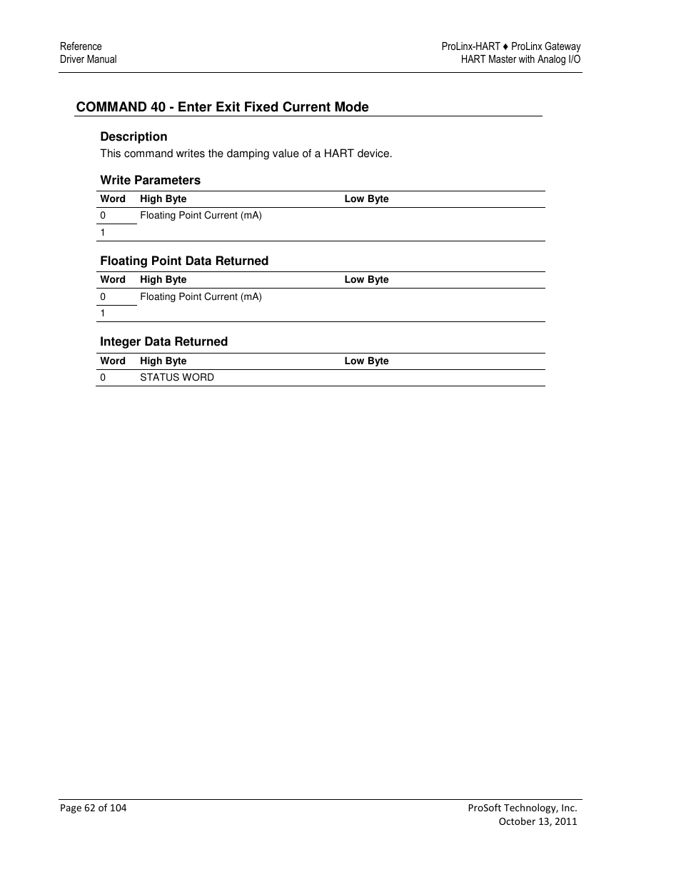 ProSoft Technology 5228-DFNT-HART User Manual | Page 62 / 104