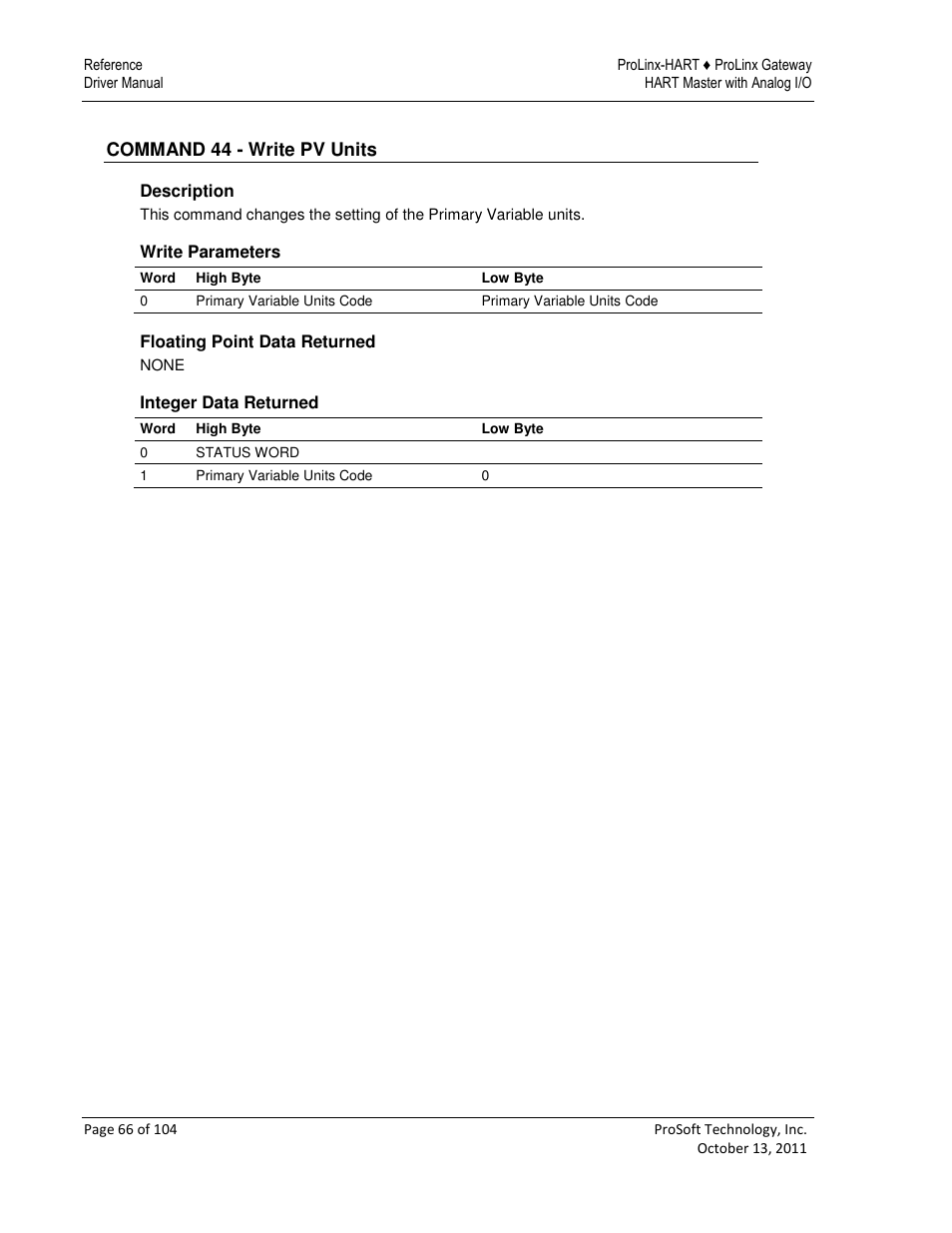 ProSoft Technology 5228-DFNT-HART User Manual | Page 66 / 104