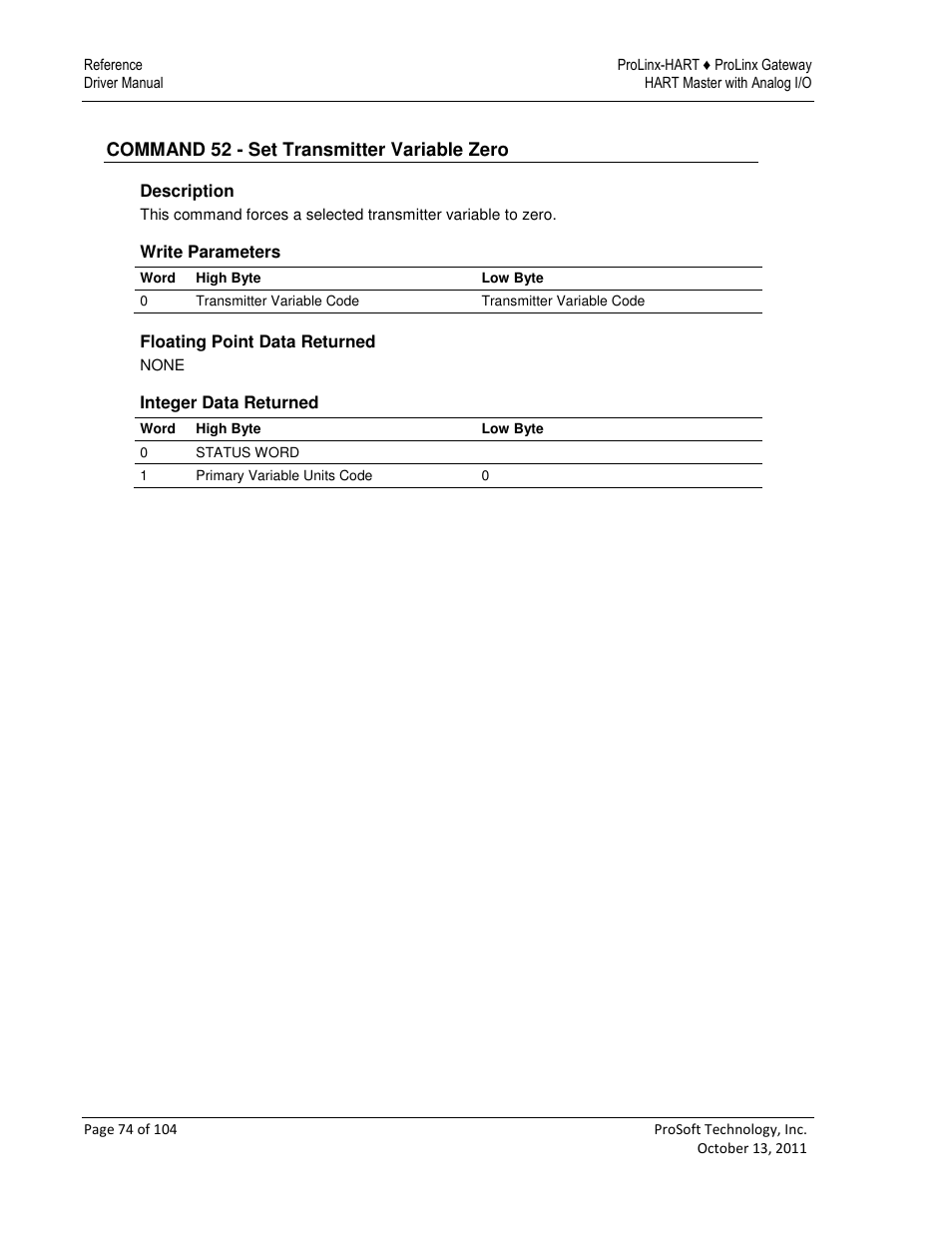 ProSoft Technology 5228-DFNT-HART User Manual | Page 74 / 104