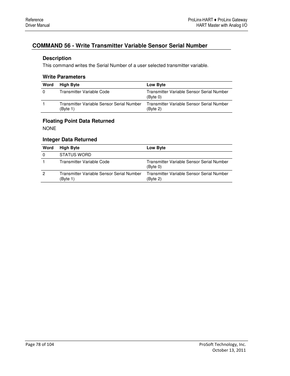 ProSoft Technology 5228-DFNT-HART User Manual | Page 78 / 104