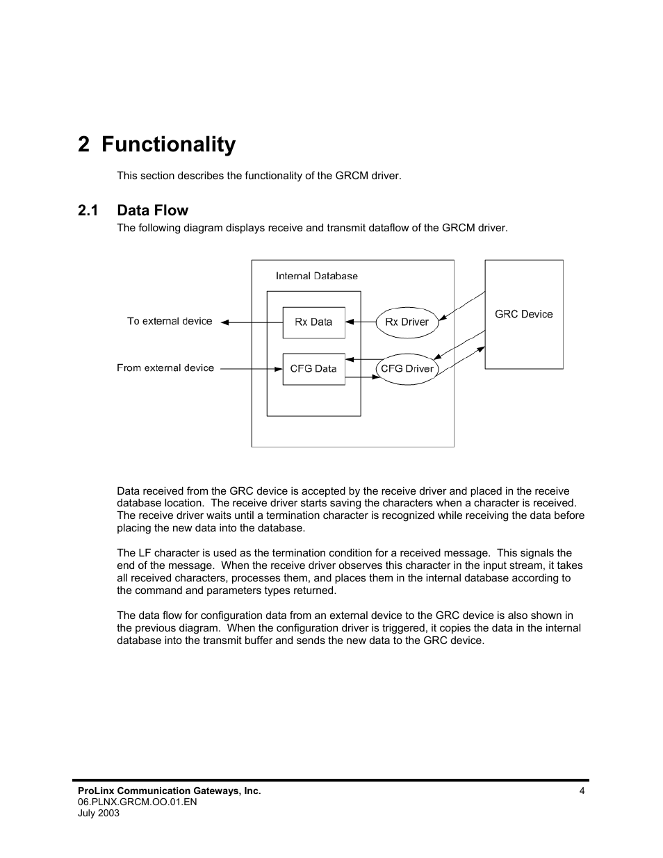 Functionality, Data flow, 2 functionality | 1 data flow | ProSoft Technology 5202-DFNT-GRCM4 User Manual | Page 4 / 24