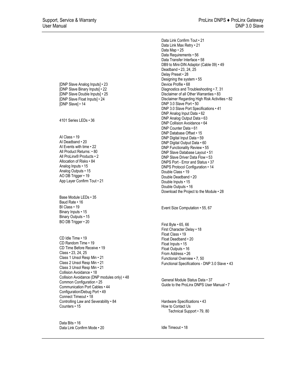 Index | ProSoft Technology 5201-DFNT-DNPS User Manual | Page 85 / 86