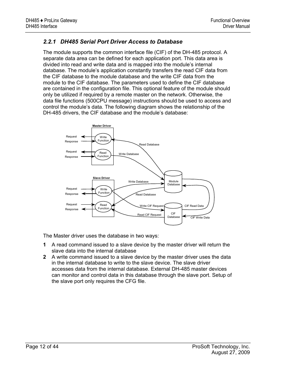 Dh485 serial port driver access to database, 1 dh485 serial port driver access to database | ProSoft Technology 5201-DFNT-DH485 User Manual | Page 12 / 44