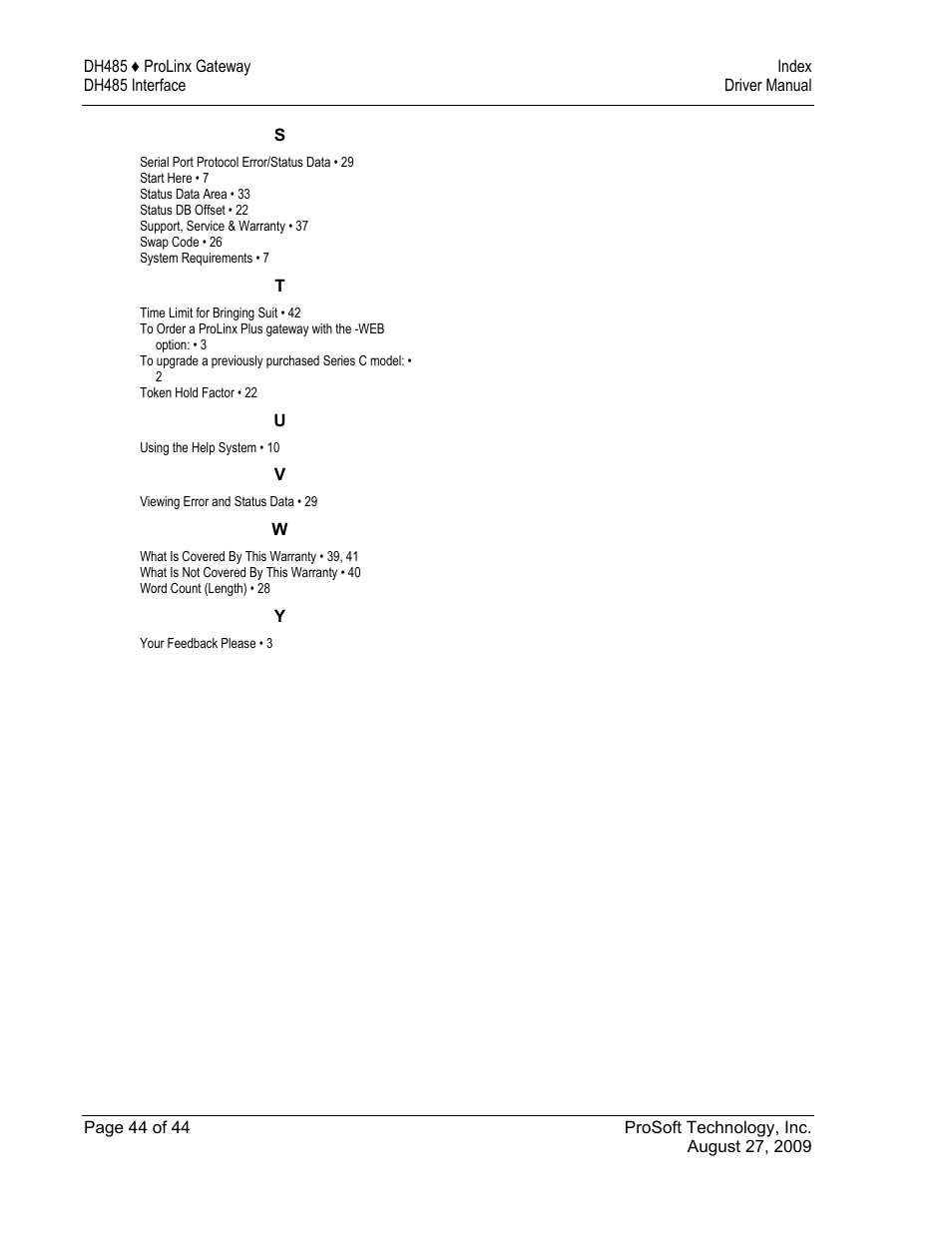 ProSoft Technology 5201-DFNT-DH485 User Manual | Page 44 / 44