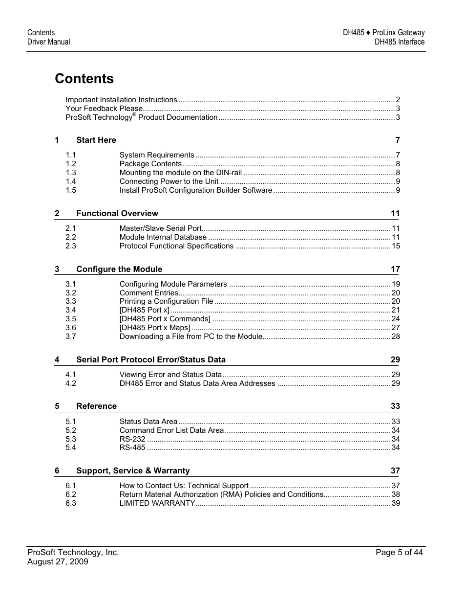 ProSoft Technology 5201-DFNT-DH485 User Manual | Page 5 / 44