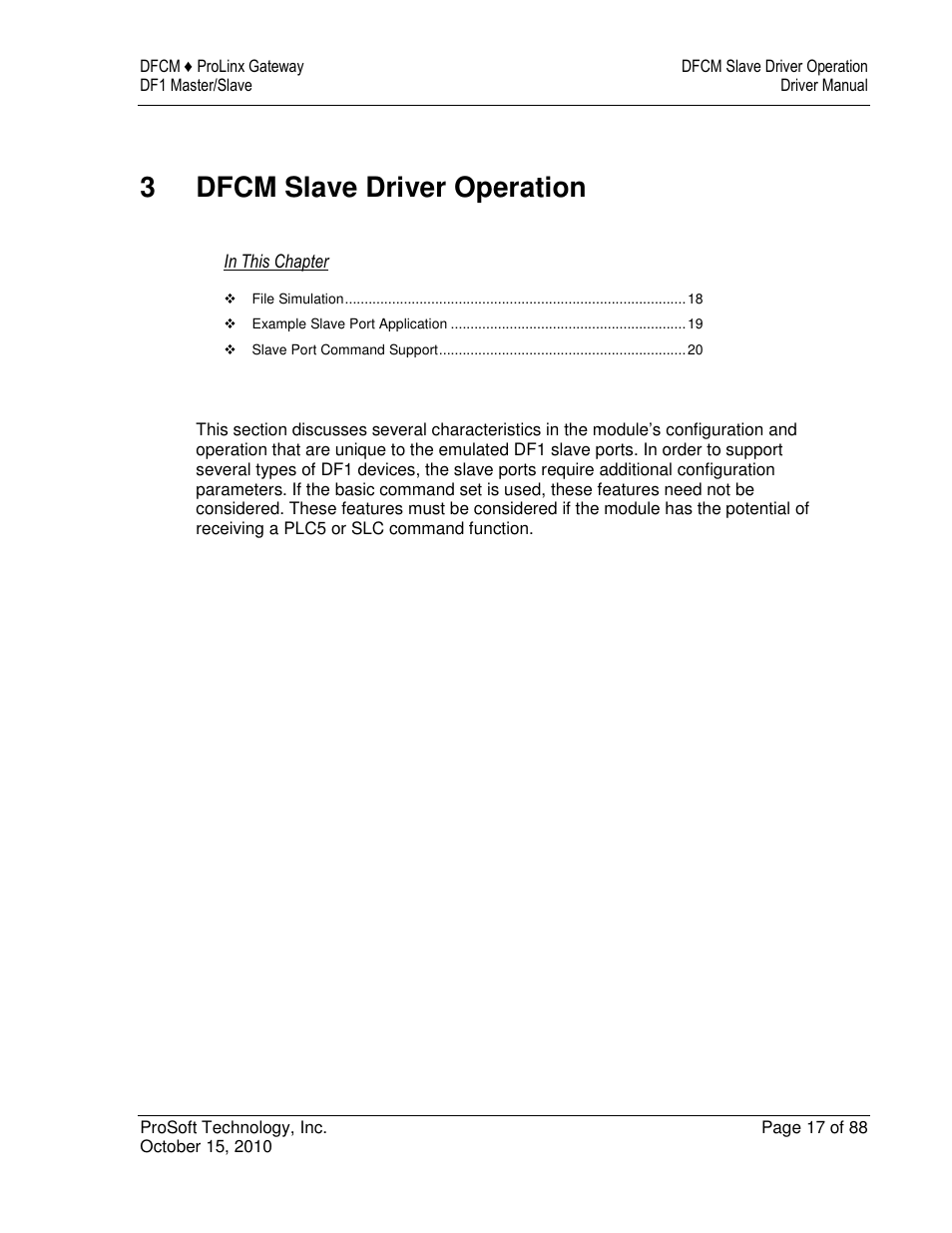 3dfcm slave driver operation | ProSoft Technology 5202-DFNT-DFCM4 User Manual | Page 17 / 88