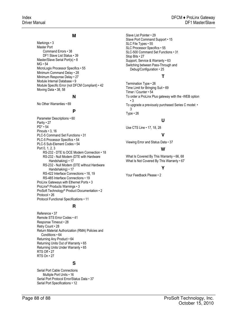 ProSoft Technology 5202-DFNT-DFCM4 User Manual | Page 88 / 88