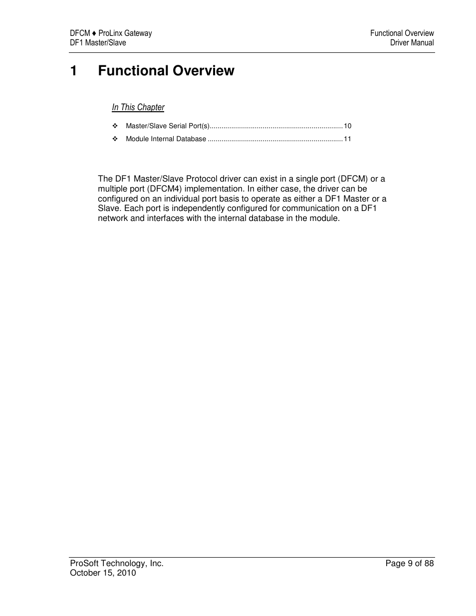 1functional overview | ProSoft Technology 5202-DFNT-DFCM4 User Manual | Page 9 / 88