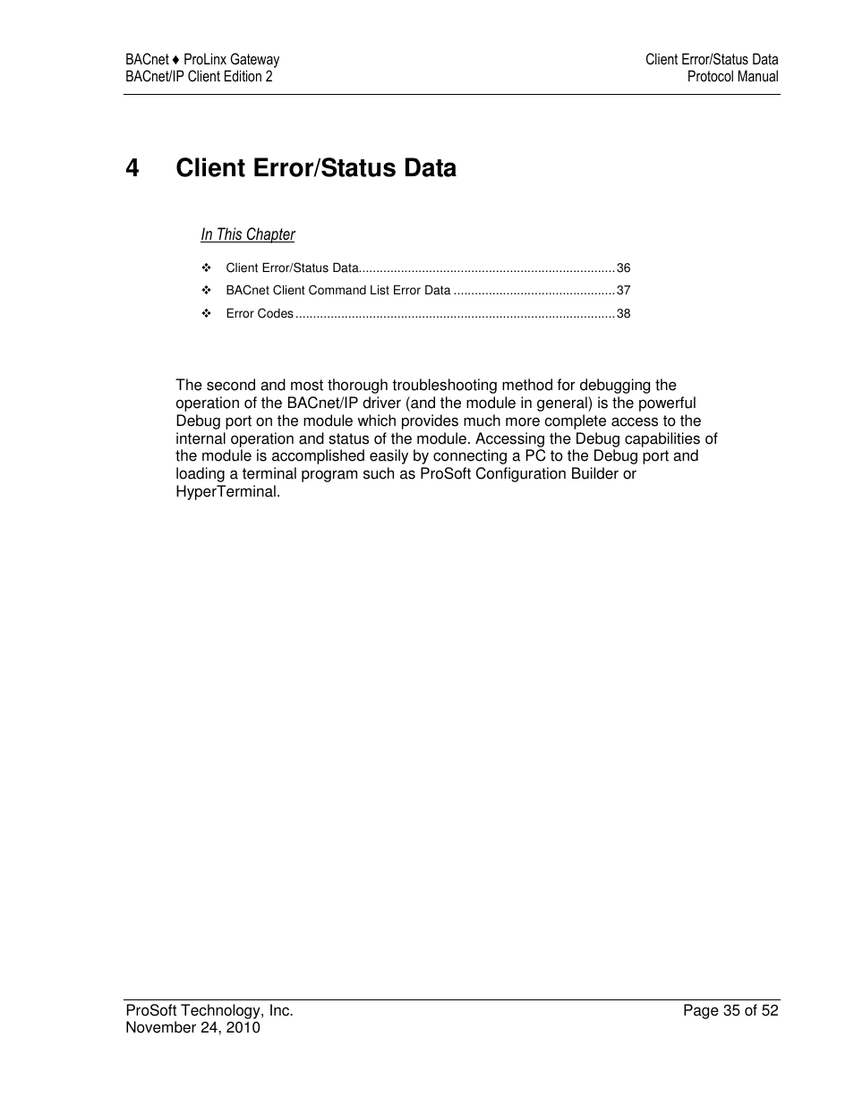 4client error/status data | ProSoft Technology 5201-DFNT-BACNET User Manual | Page 35 / 52