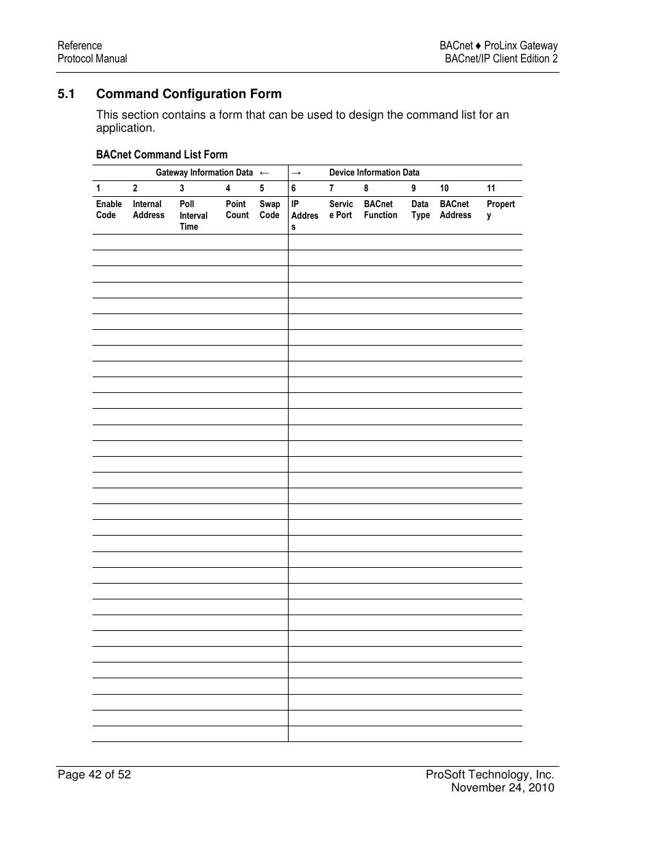 1 command configuration form | ProSoft Technology 5201-DFNT-BACNET User Manual | Page 42 / 52