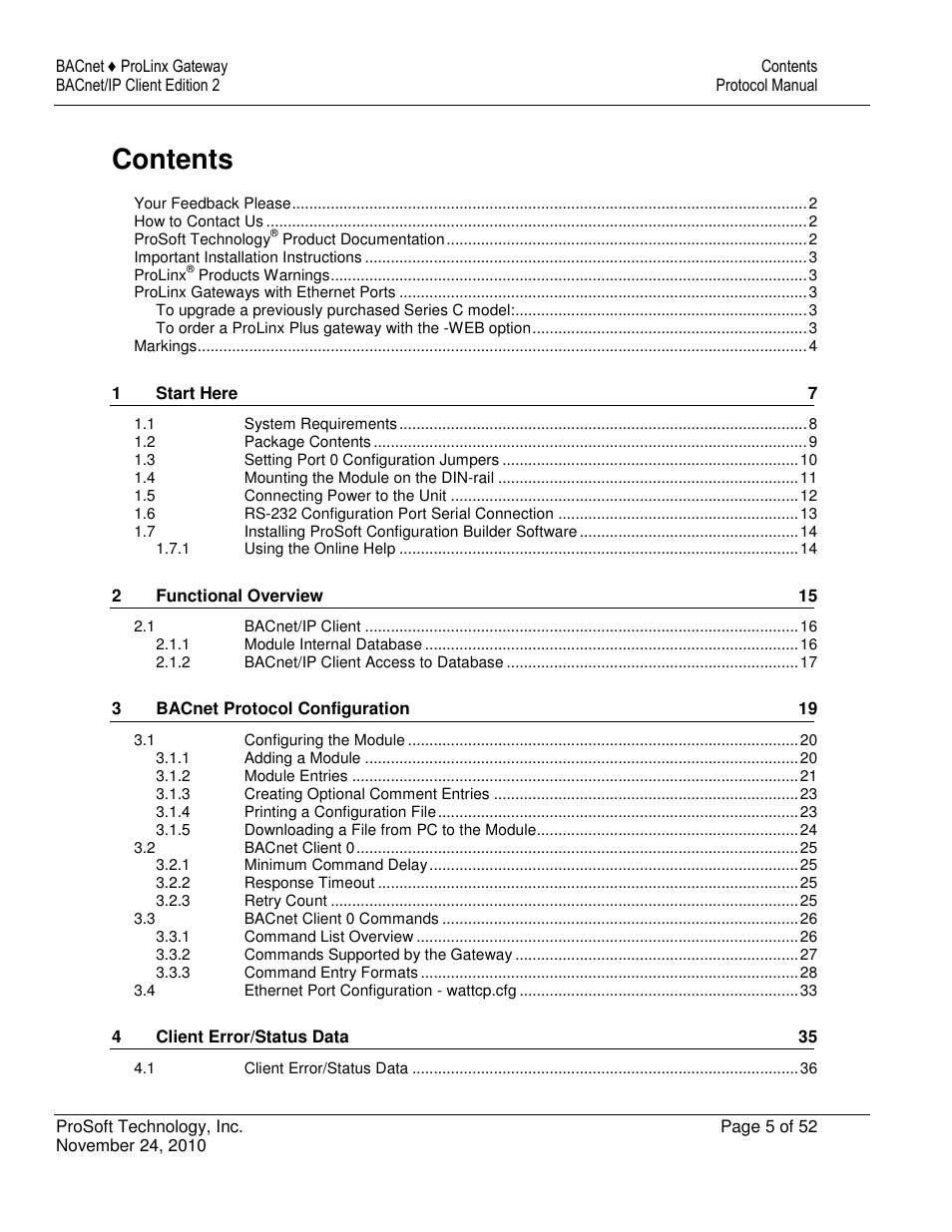 ProSoft Technology 5201-DFNT-BACNET User Manual | Page 5 / 52