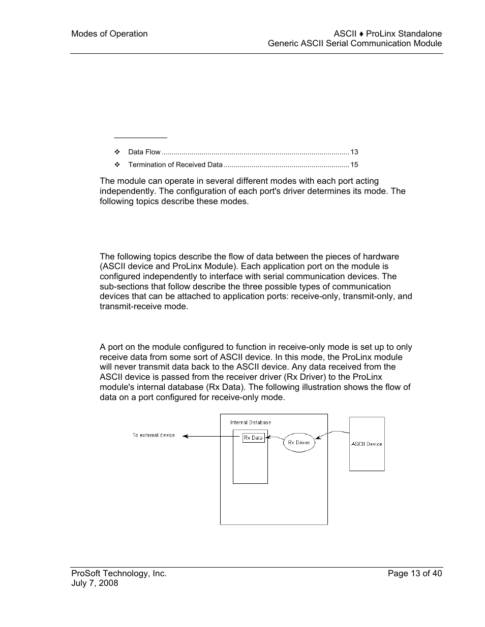 Modes of operation, Data flow, Receive-only mode | 3modes of operation | ProSoft Technology 5201-DFNT-ASCII User Manual | Page 13 / 40
