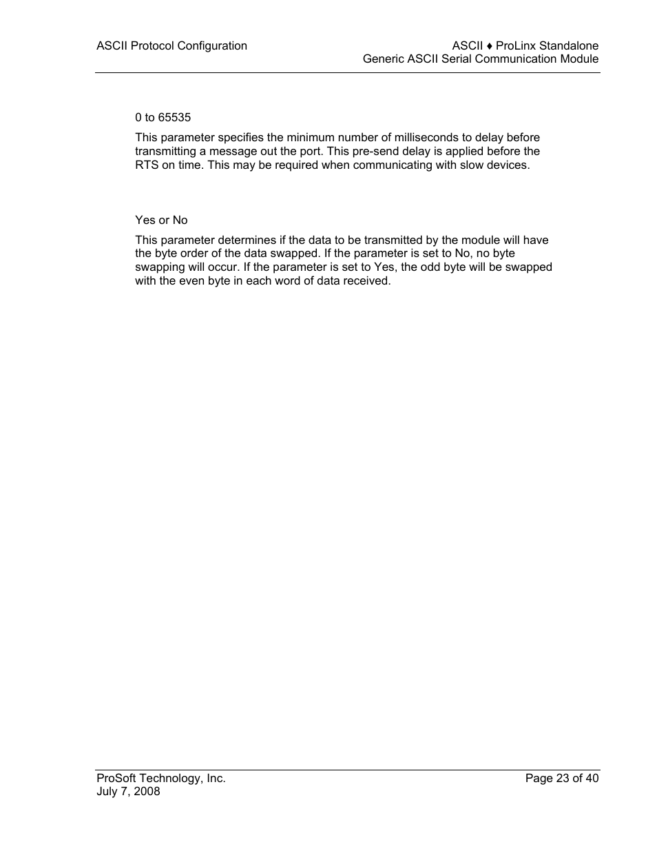 Tx minimum delay, Swap tx data bytes | ProSoft Technology 5201-DFNT-ASCII User Manual | Page 23 / 40