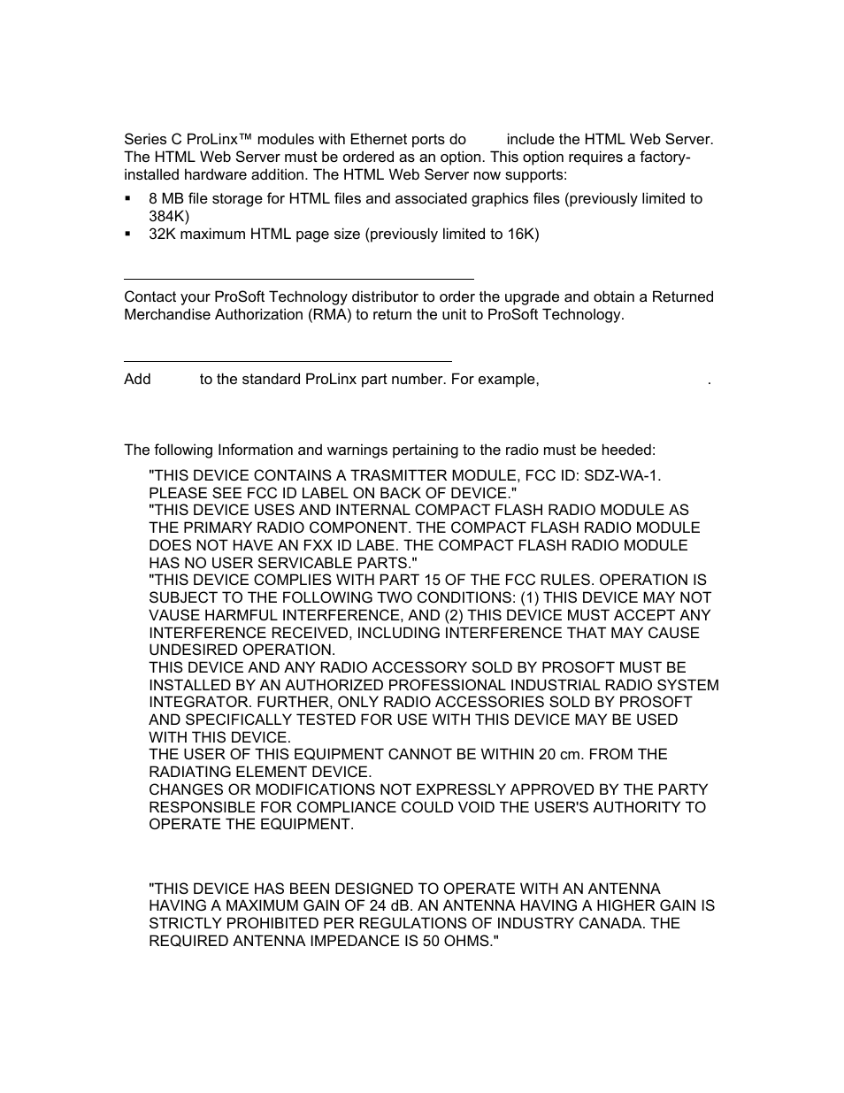 To upgrade a previously purchased series c model, To order a series c mode with the -web option | ProSoft Technology 5201-DFNT-ASCII User Manual | Page 3 / 40