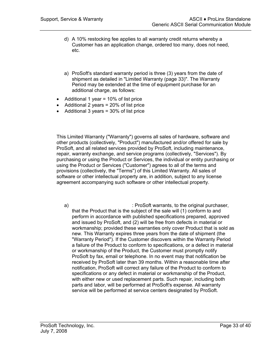 Purchasing warranty extension, Limited warranty, What is covered by this warranty | Limited, Warranty | ProSoft Technology 5201-DFNT-ASCII User Manual | Page 33 / 40