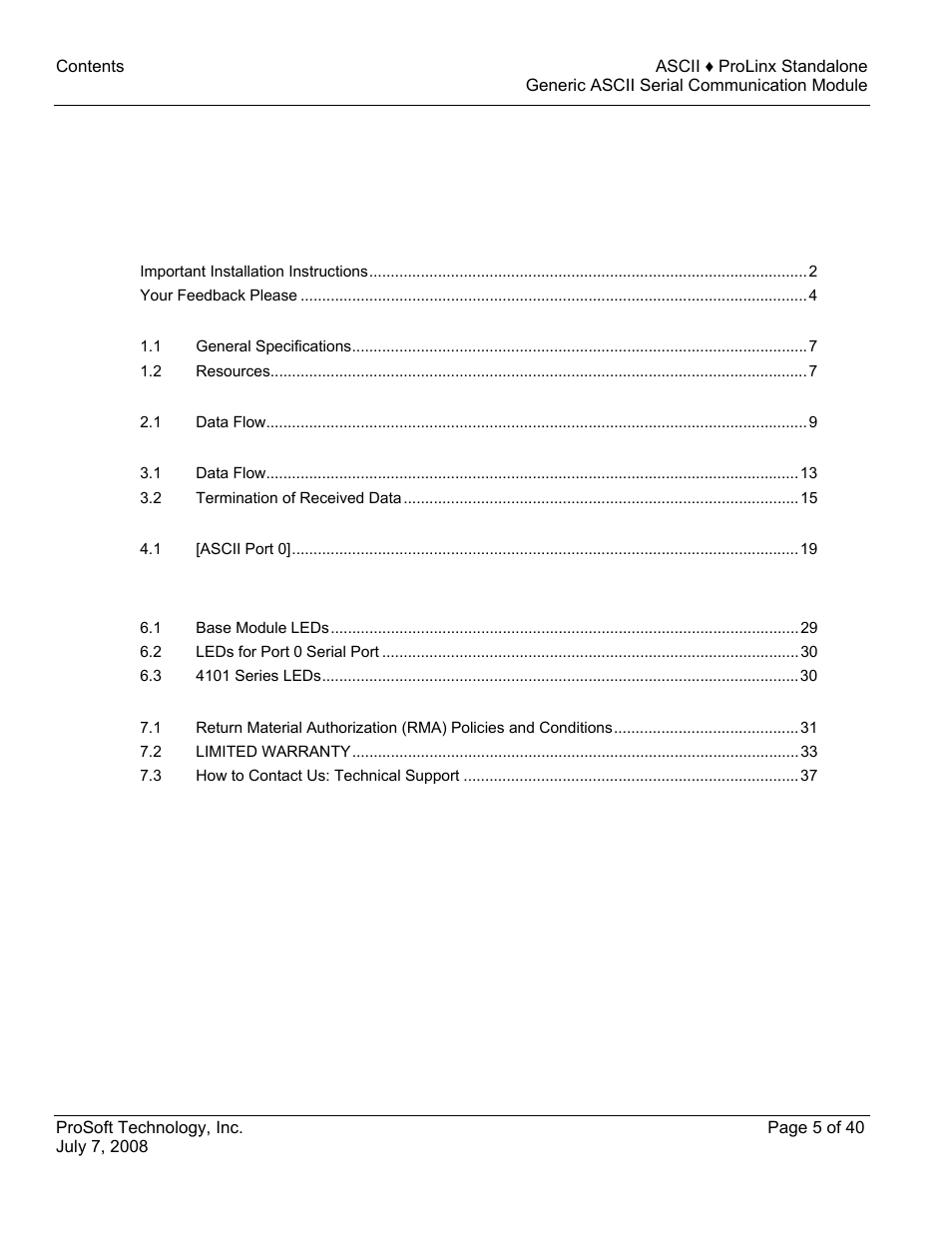 ProSoft Technology 5201-DFNT-ASCII User Manual | Page 5 / 40