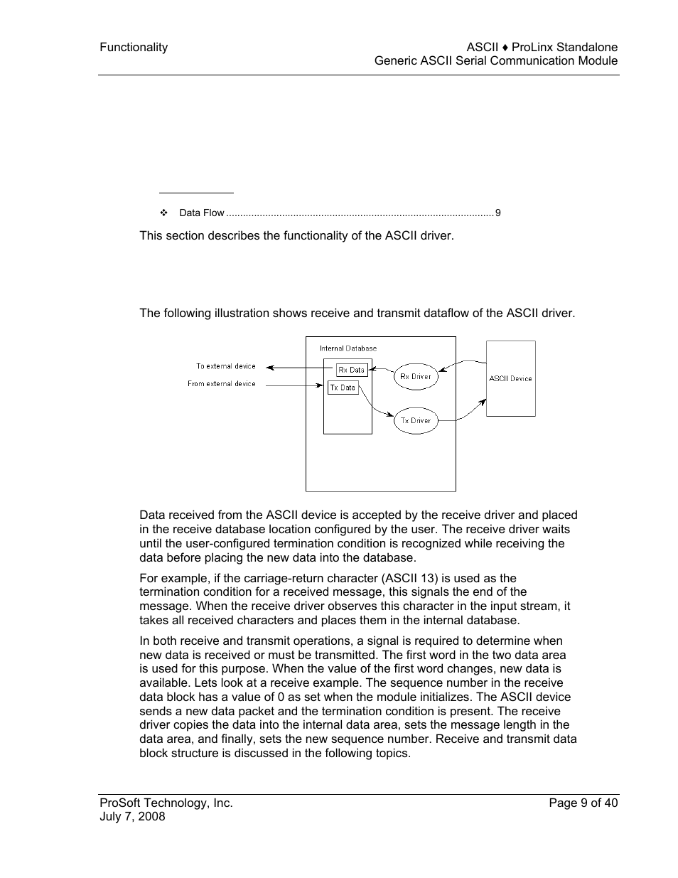 Functionality, Data flow, 2 functionality | ProSoft Technology 5201-DFNT-ASCII User Manual | Page 9 / 40