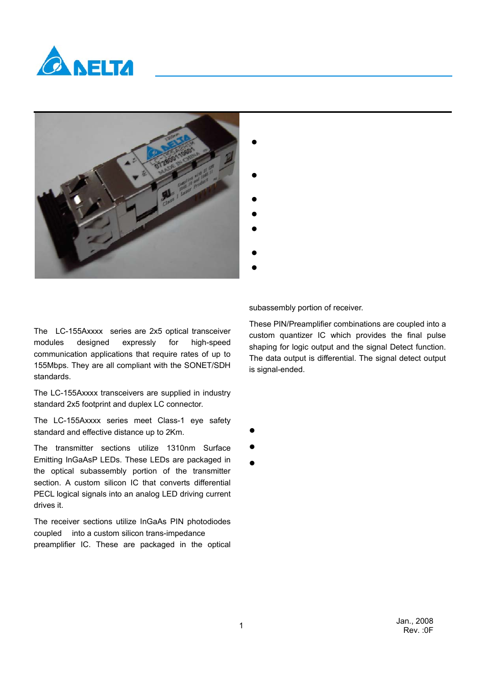 Delta Electronics Optical Transceiver Modules LC-155Axxxxx User Manual | 7 pages