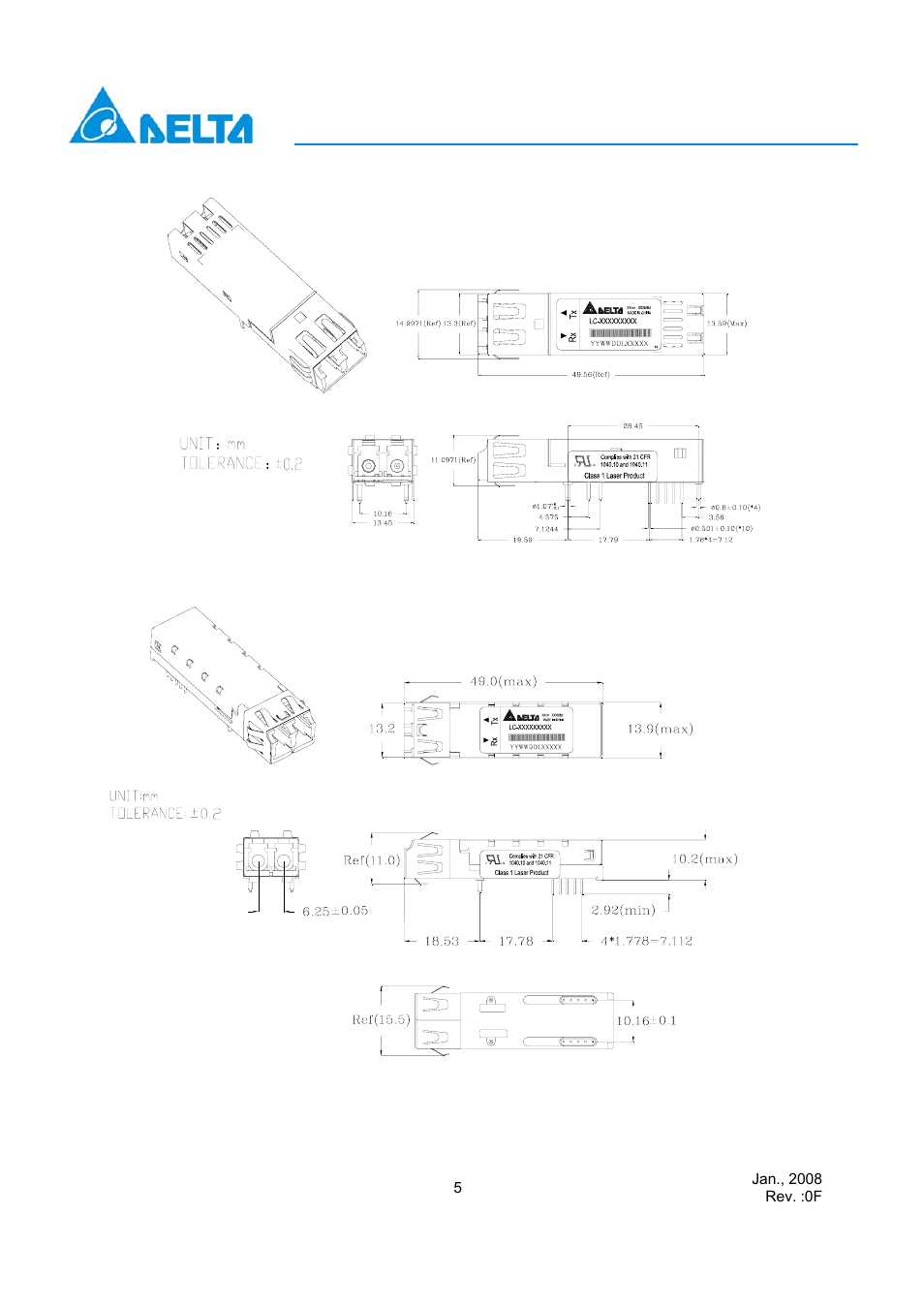 Delta Electronics Optical Transceiver Modules LC-155Axxxxx User Manual | Page 5 / 7