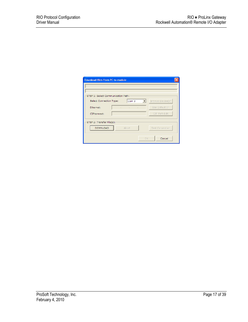 Downloading a file from pc to the module | ProSoft Technology 5210-DFNT-RIO User Manual | Page 17 / 39