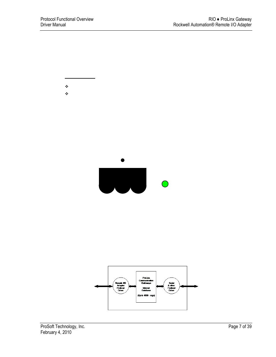 Protocol functional overview, Remote i/o port, Module internal database | 1protocol functional overview | ProSoft Technology 5210-DFNT-RIO User Manual | Page 7 / 39