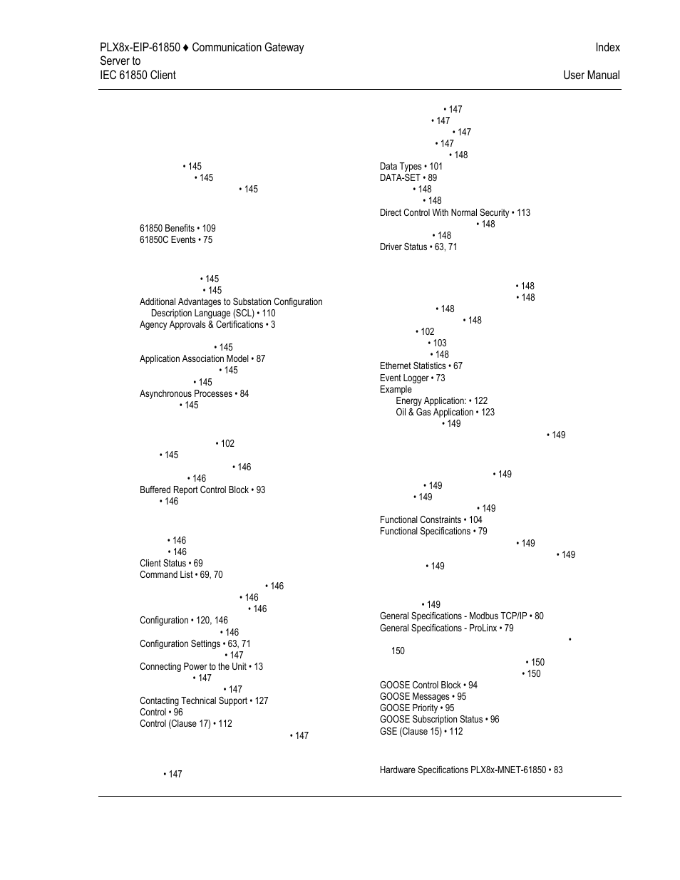 Index | ProSoft Technology PLX81-EIP-61850 User Manual | Page 165 / 167