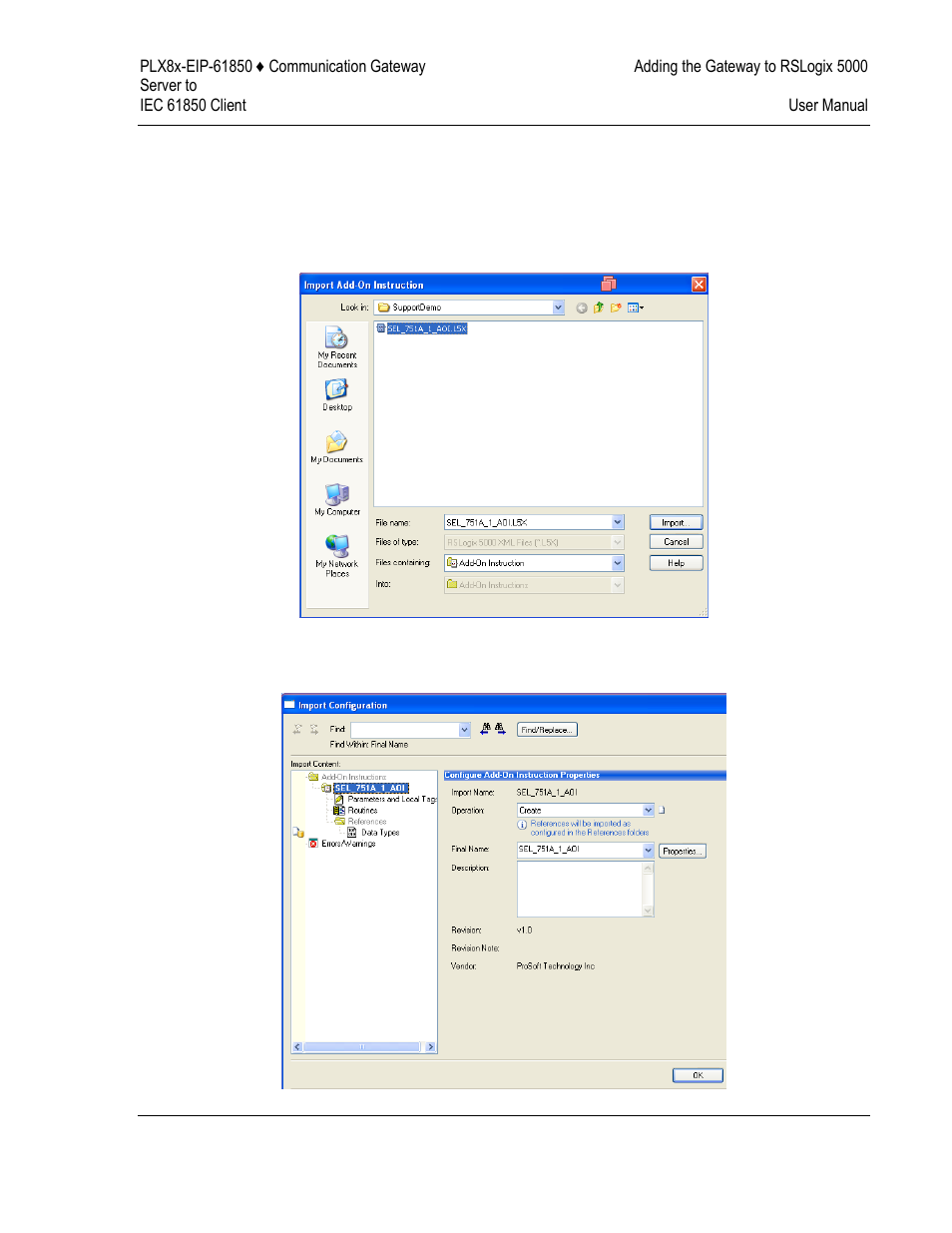 Import the aoi from the configuration manager | ProSoft Technology PLX81-EIP-61850 User Manual | Page 51 / 167