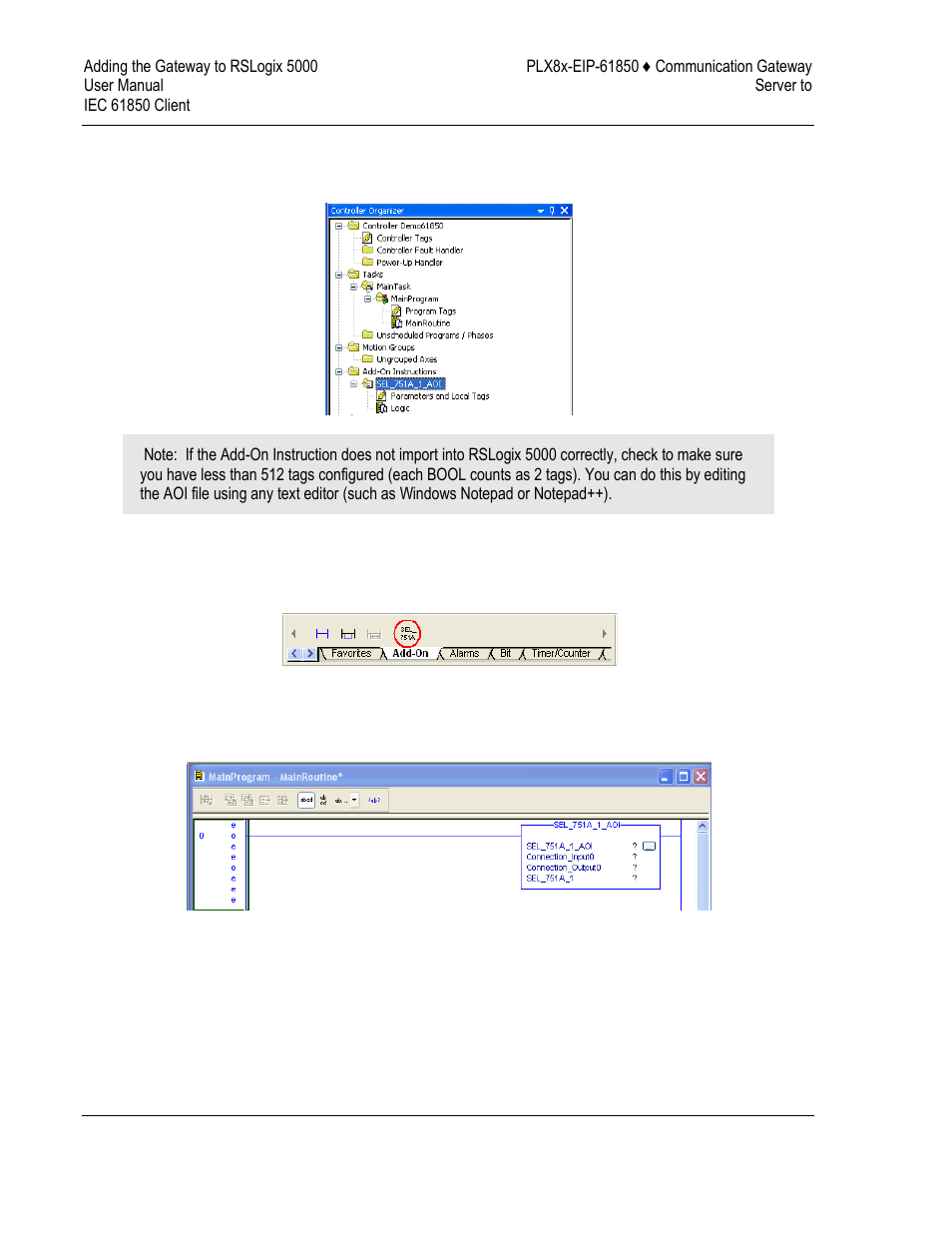 Add the aoi to a new ladder rung | ProSoft Technology PLX81-EIP-61850 User Manual | Page 52 / 167