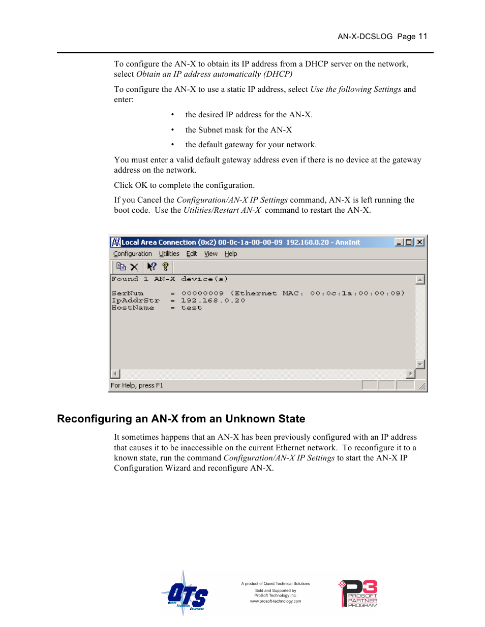 Reconfiguring an an-x from an unknown state | ProSoft Technology AN-X-AMX User Manual | Page 15 / 44