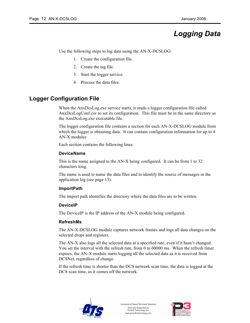Logging data, Logger configuration file | ProSoft Technology AN-X-AMX User Manual | Page 16 / 44