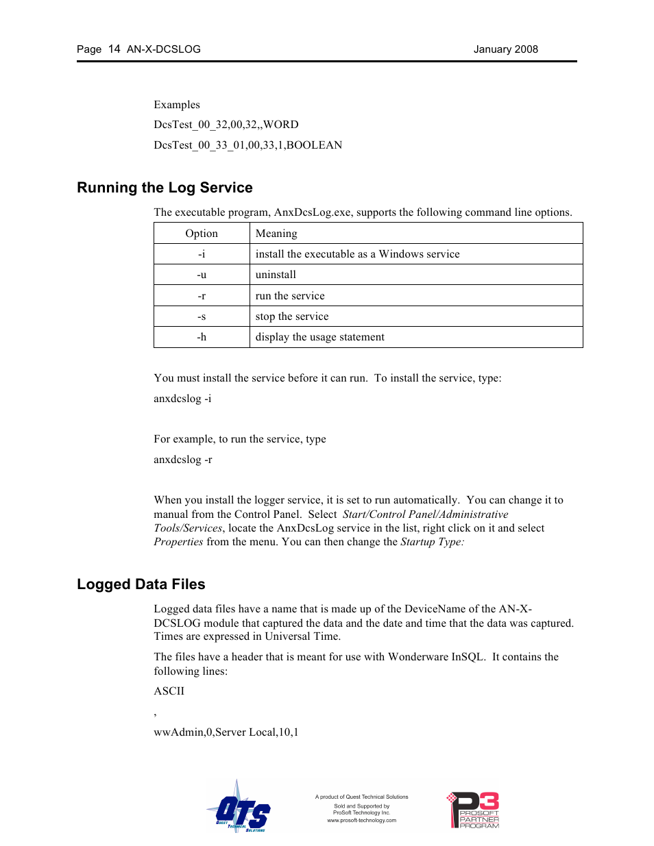 Running the log service, Logged data files | ProSoft Technology AN-X-AMX User Manual | Page 18 / 44