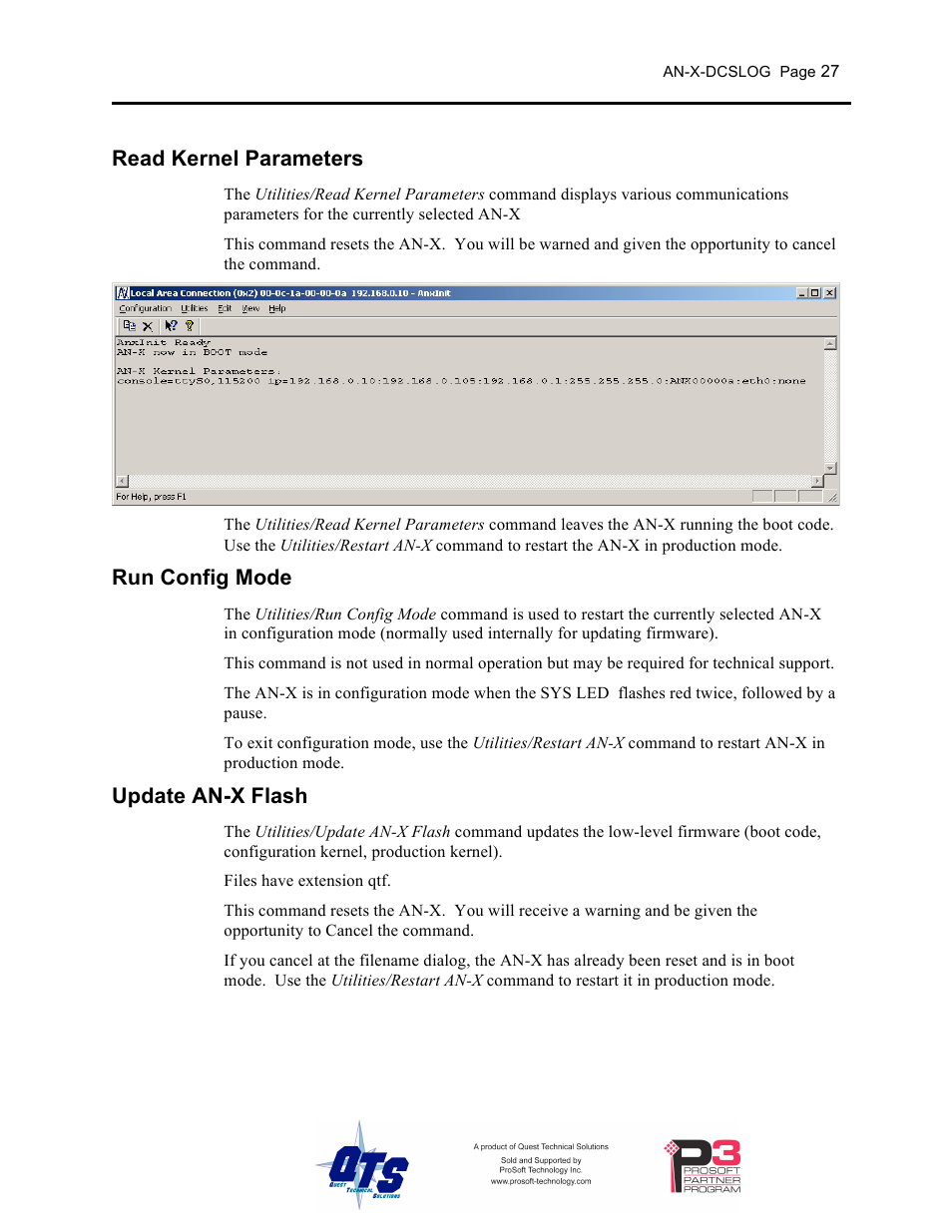 Read kernel parameters, Run config mode, Update an-x flash | ProSoft Technology AN-X-AMX User Manual | Page 31 / 44