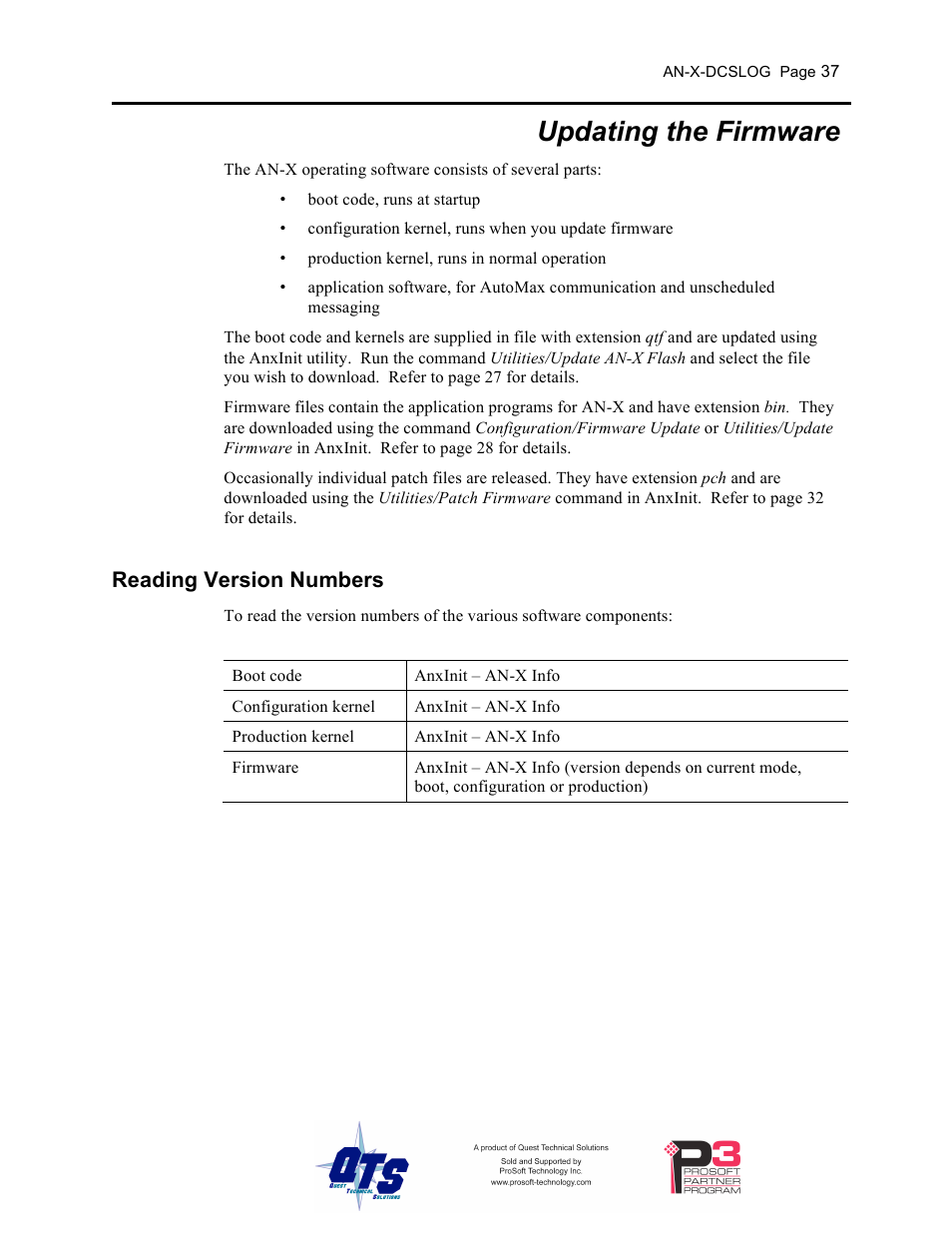 Updating the firmware, Reading version numbers | ProSoft Technology AN-X-AMX User Manual | Page 41 / 44