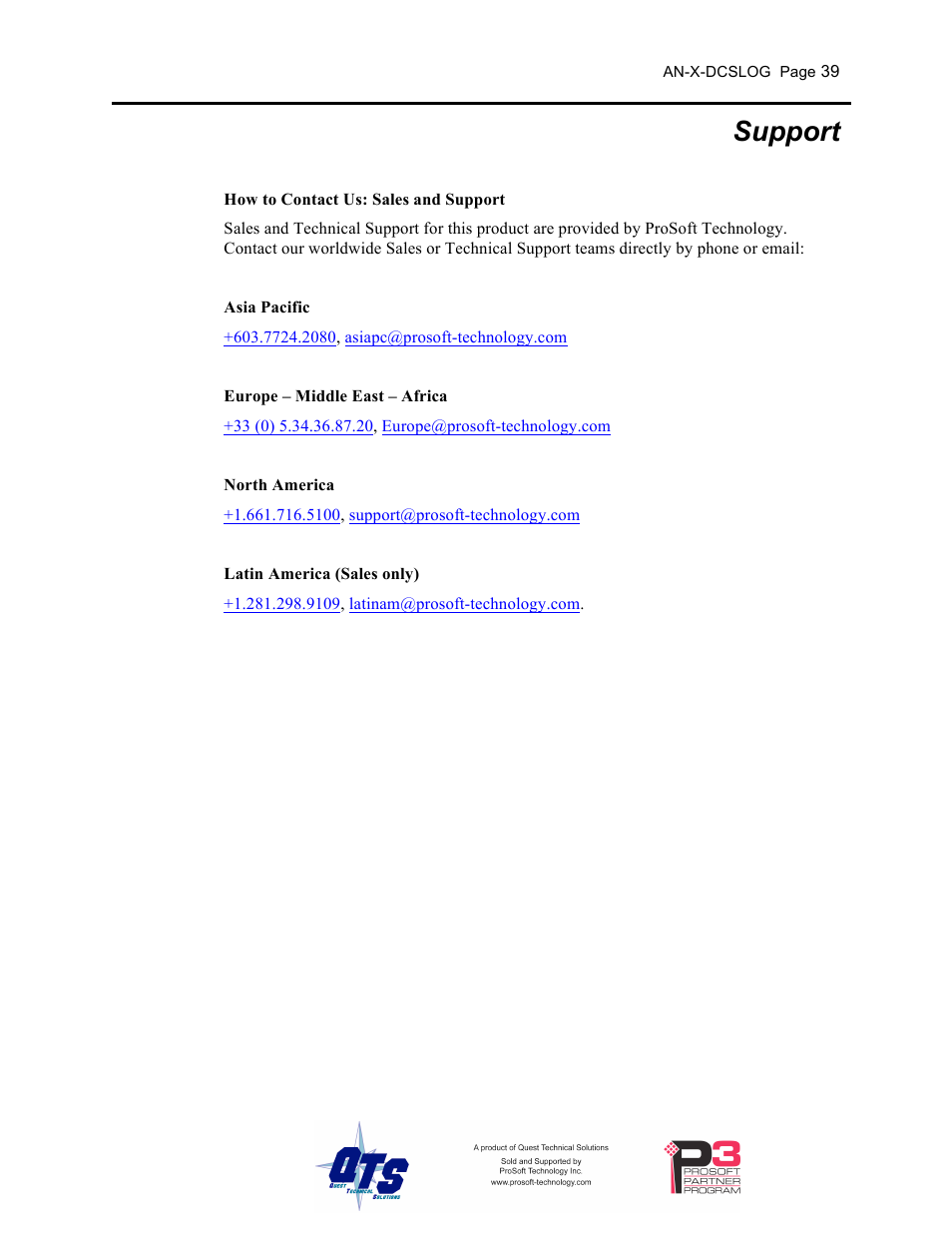 Support | ProSoft Technology AN-X-AMX User Manual | Page 43 / 44