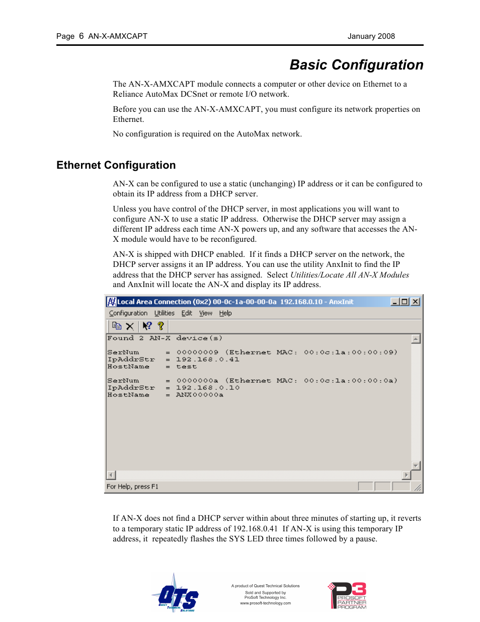 Basic configuration, Ethernet configuration | ProSoft Technology AN-X-AMX User Manual | Page 10 / 50