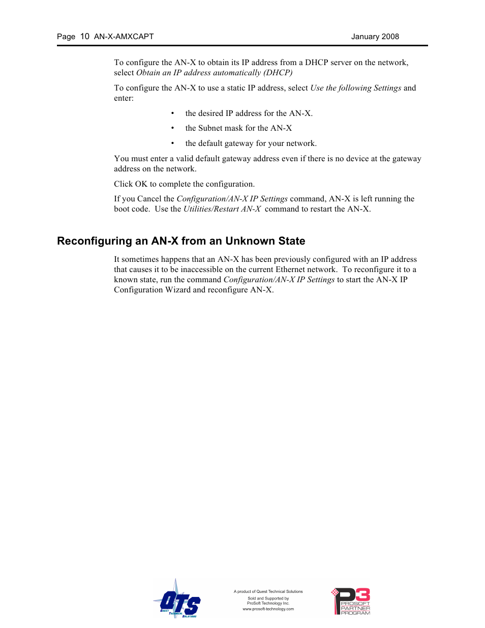 Reconfiguring an an-x from an unknown state | ProSoft Technology AN-X-AMX User Manual | Page 14 / 50
