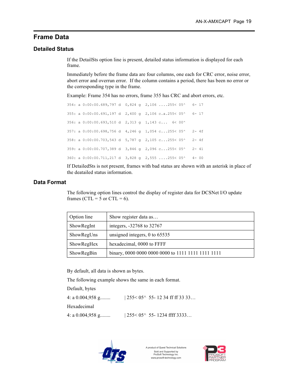 Frame data | ProSoft Technology AN-X-AMX User Manual | Page 23 / 50