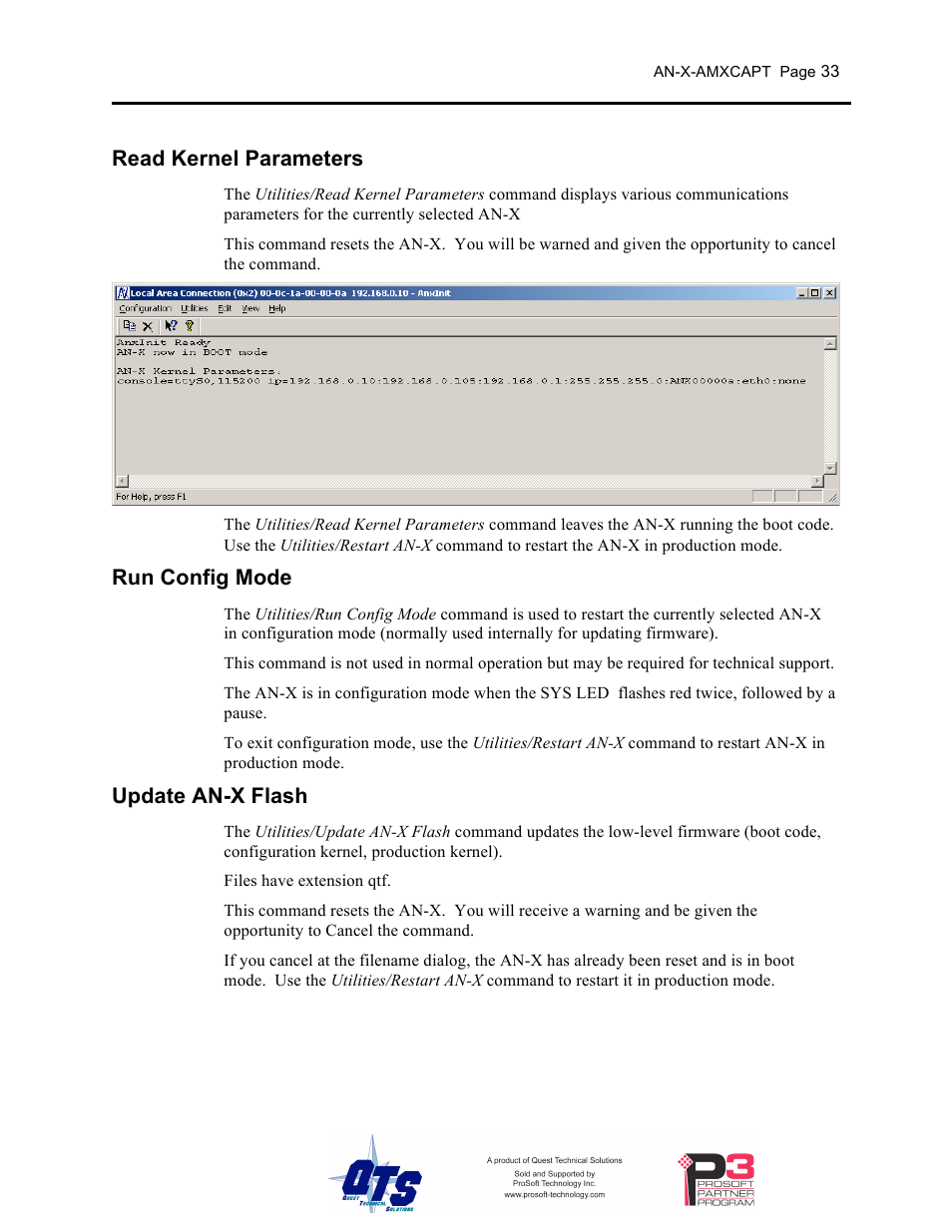 Read kernel parameters, Run config mode, Update an-x flash | ProSoft Technology AN-X-AMX User Manual | Page 37 / 50