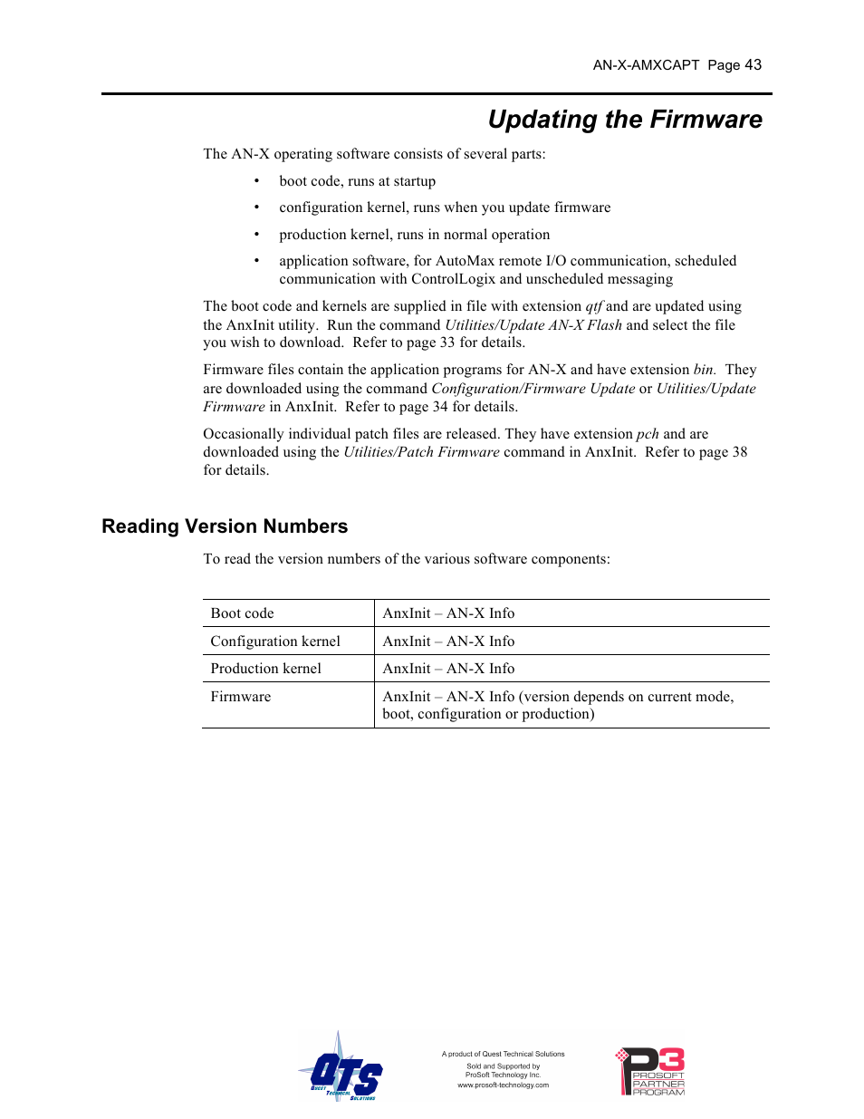 Updating the firmware, Reading version numbers | ProSoft Technology AN-X-AMX User Manual | Page 47 / 50