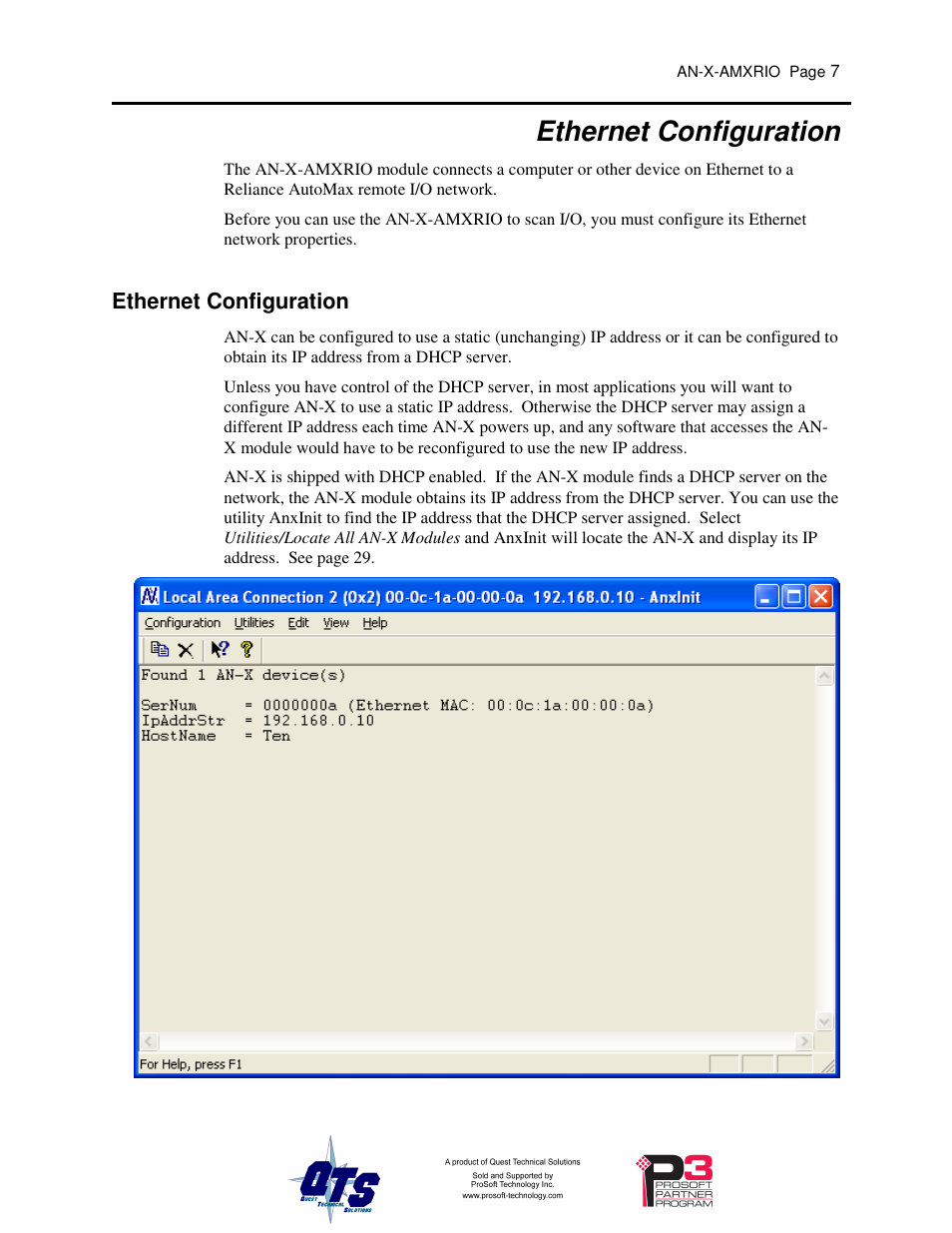 Ethernet configuration | ProSoft Technology AN-X-AMX User Manual | Page 11 / 55