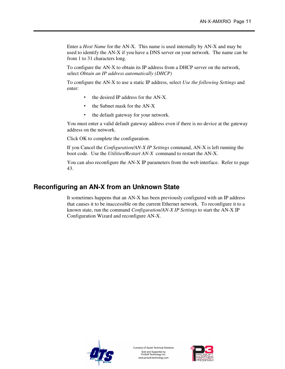 Reconfiguring an an-x from an unknown state | ProSoft Technology AN-X-AMX User Manual | Page 15 / 55