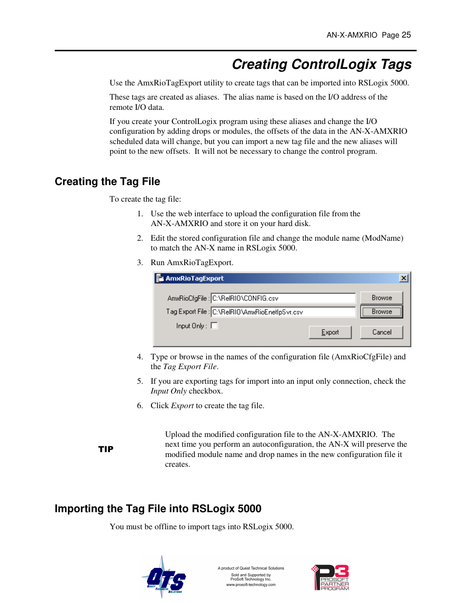 Creating controllogix tags, Creating the tag file, Importing the tag file into rslogix 5000 | ProSoft Technology AN-X-AMX User Manual | Page 29 / 55