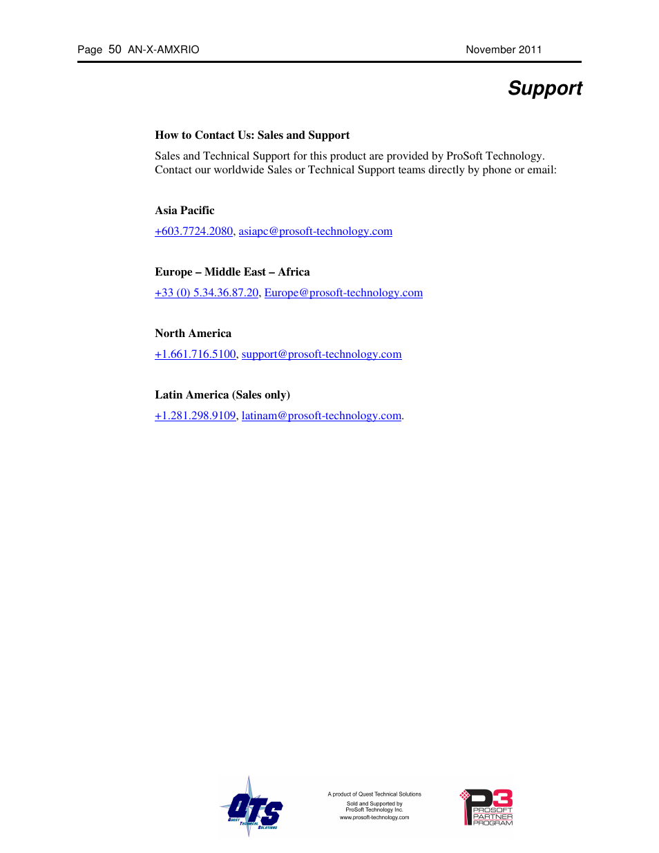 Support | ProSoft Technology AN-X-AMX User Manual | Page 54 / 55