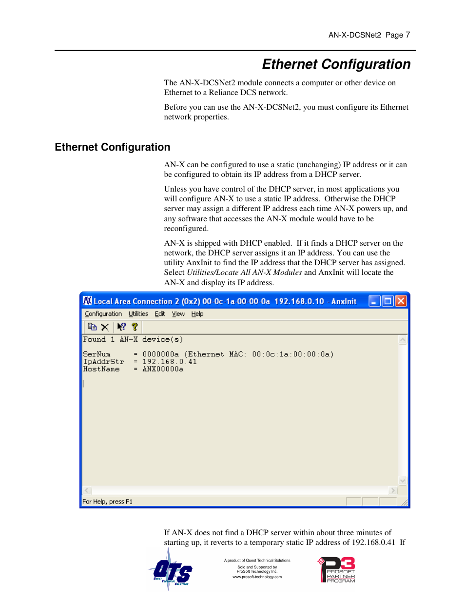 Ethernet configuration | ProSoft Technology AN-X-AMX User Manual | Page 11 / 68
